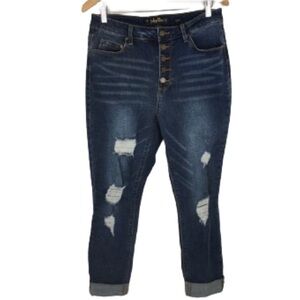 Indigo Rein Women’s High Rise Button Fly Jeans Curvy Size 30 Distressed Ripped